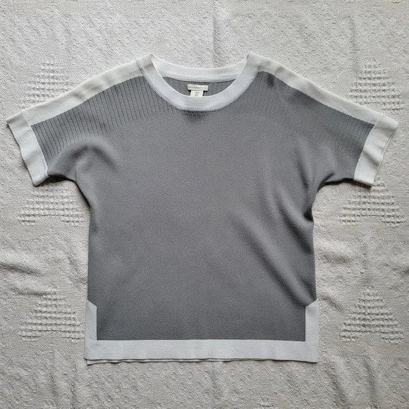 Mercer &  Madison Casual Neutral Short sleeve Rayon bland Top- Grey/White - Picture 1 of 10